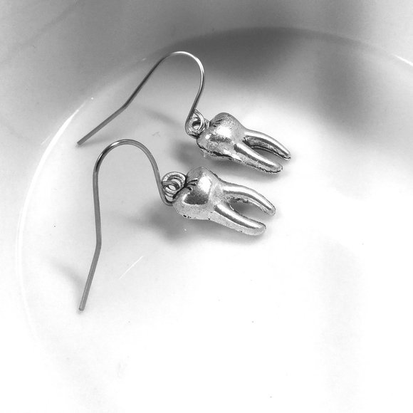 Miniature Tooth Molar Dental Dentist Teeth Gift Charm Earrings - Picture 3 of 5